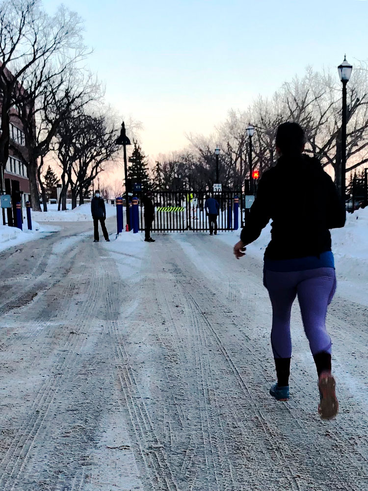 Cadets go for a run on a winter day