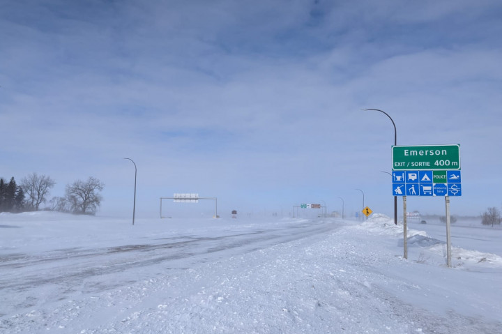 Photo of Highway 75 in winter at Emerson border crossing