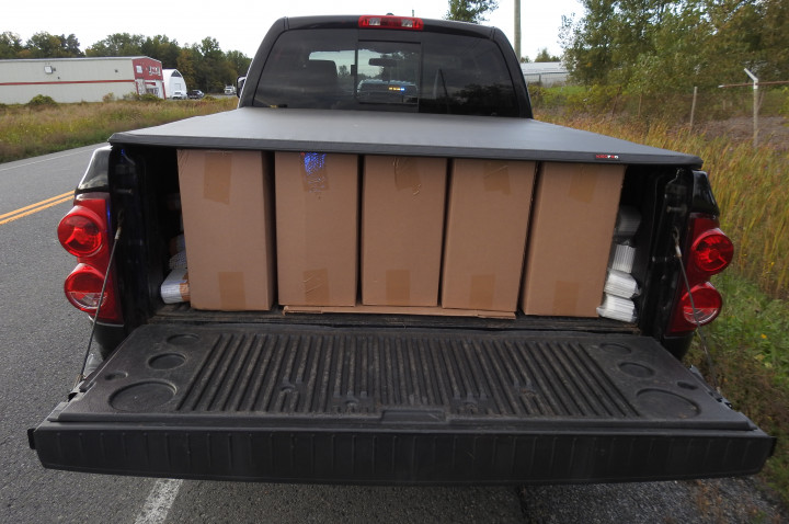 RCMP Photo: Boxes of cigarettes located in the box of the truck