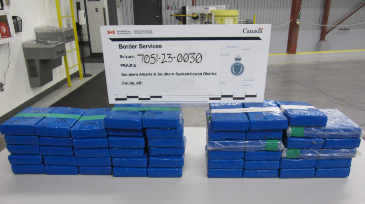 Fifty-two kilograms of cocaine seized at the Coutts border crossing.