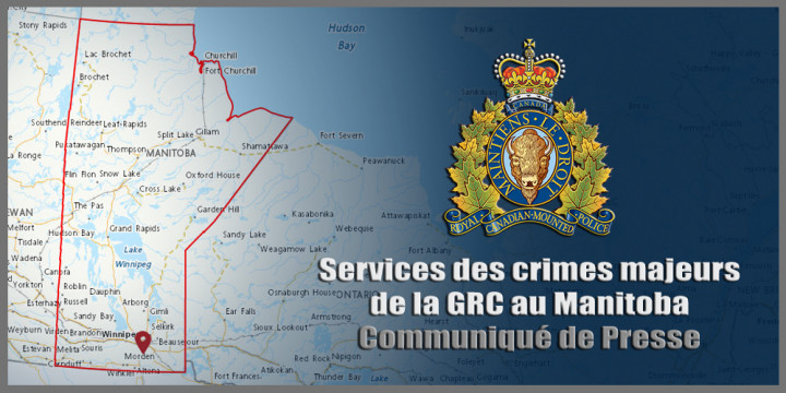 Signe de communiqué de presse de le services des crimes majeurs de la GRC au Manitoba