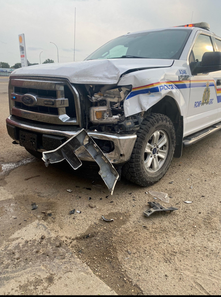 Damaged police vehicle